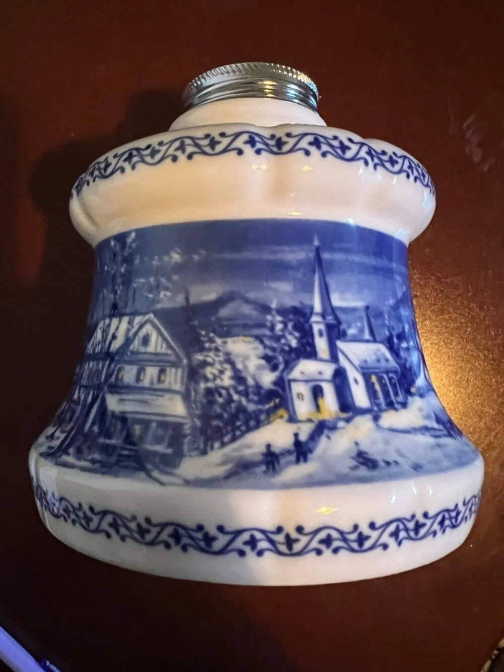 Porcelain Oil Base Lamp Base Vintage 1980 Blue Winters Eve Lamplight Farms Limit